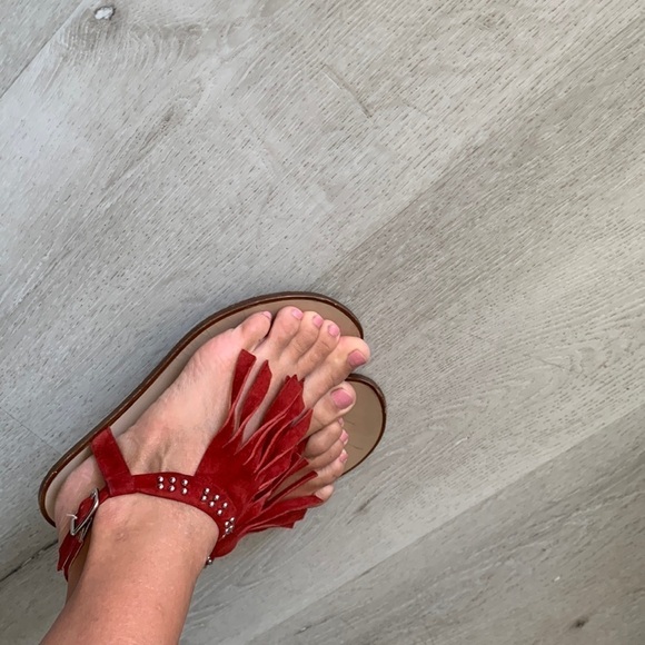 Furla red Fringed studded bohemian festive summer vacation travel Sandal - Picture 4 of 9